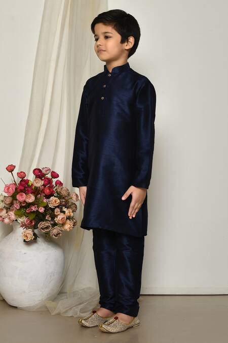 Petite Pomme_Blue Silk Solid Kurta Set With Pant _at_Aza_Fashions