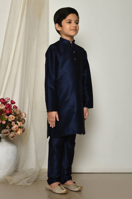 Buy_Petite Pomme_Blue Silk Solid Kurta Set With Pant 
