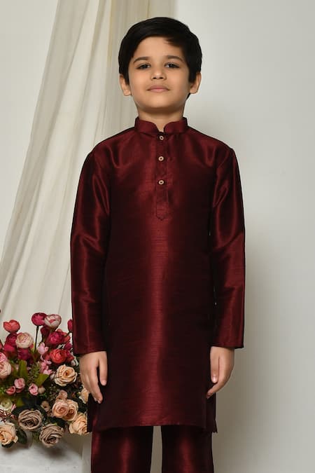 Buy Petite Pomme Wine Silk Solid Kurta And Pant Set Online at Aza Fashions Buy_Petite Pomme_Wine Silk Solid Kurta And Pant Set _Online_at_Aza_Fashions