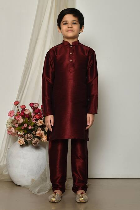 Buy_Samyukta Singhania_Wine Brocade, Silk Embroidery Persian Floral Print Jacket Kurta Set_Online_at_Aza_Fashions