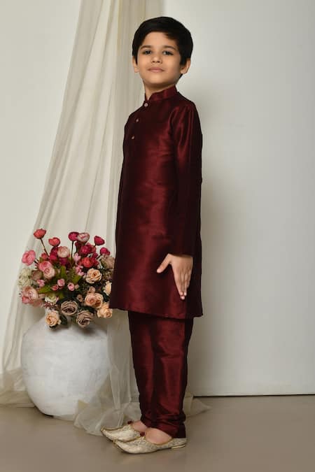 Buy_Petite Pomme_Wine Silk Solid Kurta And Pant Set 