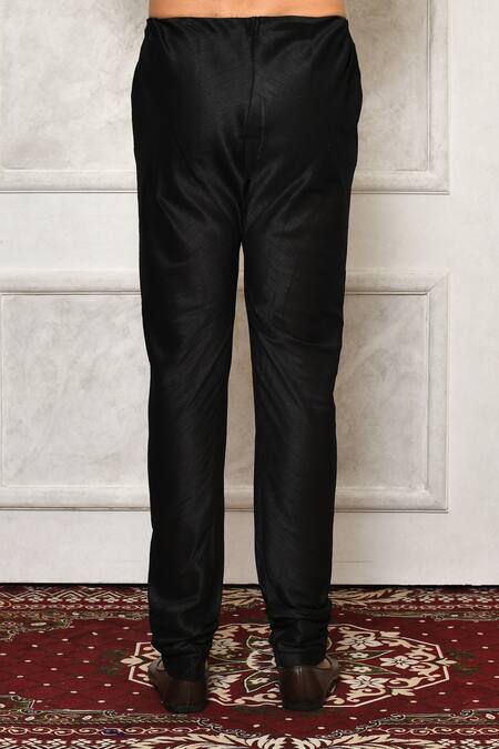 Arihant Rai Sinha_Black Silk Plain Solid Churidar_Online_at_Aza_Fashions
