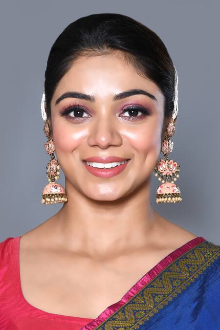 Naintara Bajaj_Multi Color Kundan Lotus Layered Jhumka Earrings_Online_at_Aza_Fashions