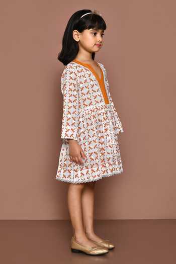 Buy_Banana Bee_White Cotton Hand Block Printed Dragonfly Dress_Online_at_Aza_Fashions