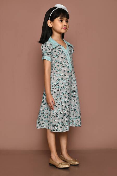 Petite Pomme_Grey Cotton Duck Print Dress_at_Aza_Fashions