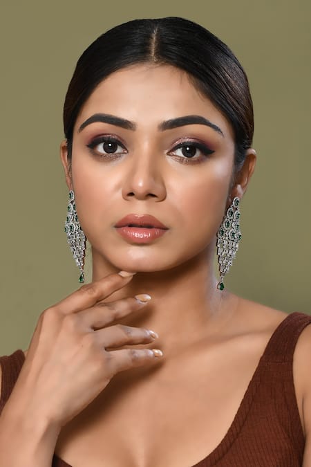 Nazaakat By Samara Singh_Silver Plated Stones Chandelier Pattern Studded Earrings_Online_at_Aza_Fashions