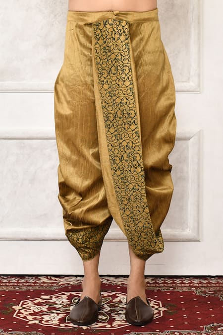 Men's Traditional Beige Coloured plain Pattern Art Silk Kaul Dhoti -  Sanwara Fashions - 3600254