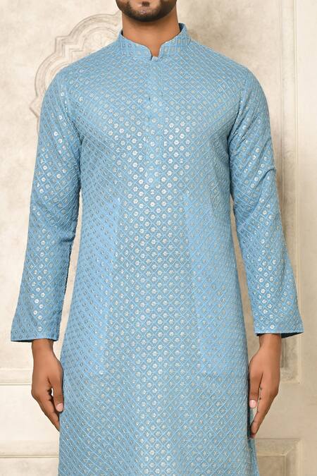 Naintara Bajaj Blue Kurta Georgette Embroidered Sequin Set at Aza Fashions Naintara Bajaj_Blue Kurta Georgette Embroidered Sequin Set _at_Aza_Fashions