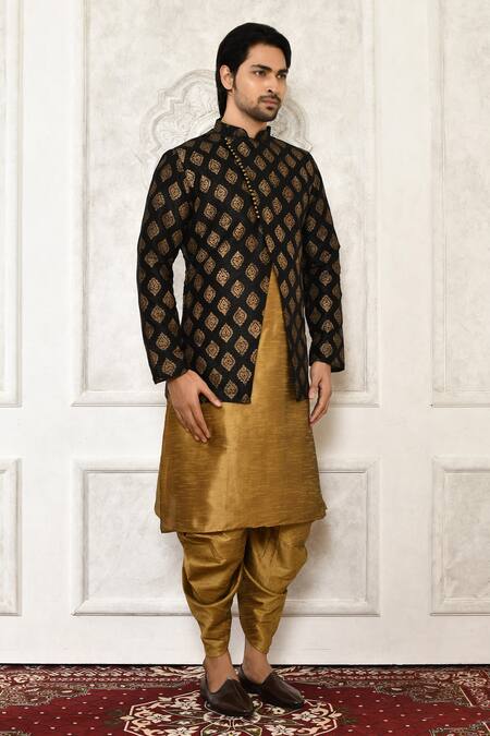 Arihant Rai Sinha Black Silk Embroidery Printed Heart Pattern Jacket Kurta Set at Aza Fashions Arihant Rai Sinha_Black Silk Embroidery Printed Heart Pattern Jacket Kurta Set_at_Aza_Fashions