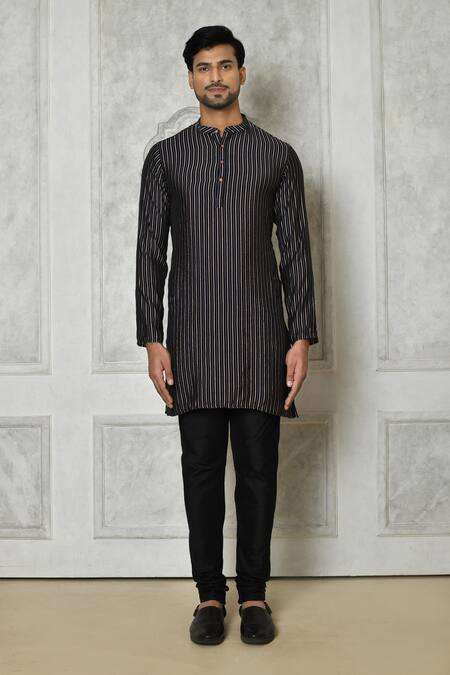 Buy Samyukta Singhania Black Cotton Silk Printed Linear Short Kurta Online at Aza Fashions Buy_Samyukta Singhania_Black Cotton Silk Printed Linear Short Kurta_Online_at_Aza_Fashions