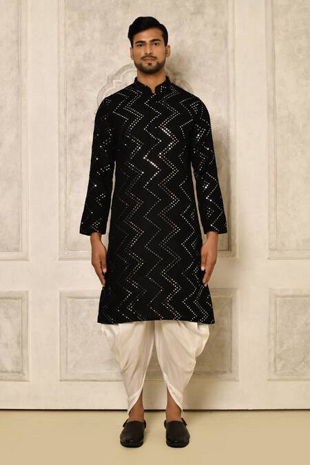Shop Naintara Bajaj Black Kurta Georgette Embroidered Chevron And Patiala Set Online at Aza Fashions Shop_Naintara Bajaj_Black Kurta Georgette Embroidered Chevron And Patiala Set _Online_at_Aza_Fashions