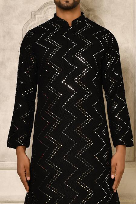 Naintara Bajaj Black Kurta Georgette Embroidered Chevron And Patiala Set at Aza Fashions Naintara Bajaj_Black Kurta Georgette Embroidered Chevron And Patiala Set _at_Aza_Fashions