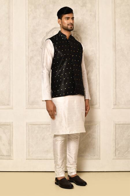 Shop_Naintara Bajaj_Black Bundi Mulberry Woven Floral Circle And Kurta Set 
