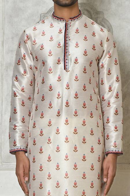 Buy_Samyukta Singhania_White Cotton Silk Printed Flower Kurta Set_Online_at_Aza_Fashions