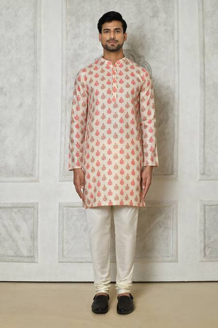 Buy_Arihant Rai Sinha_Off White Cotton, Silk Embroidery Floral Print Asymmetric Bundi Set _Online_at_Aza_Fashions