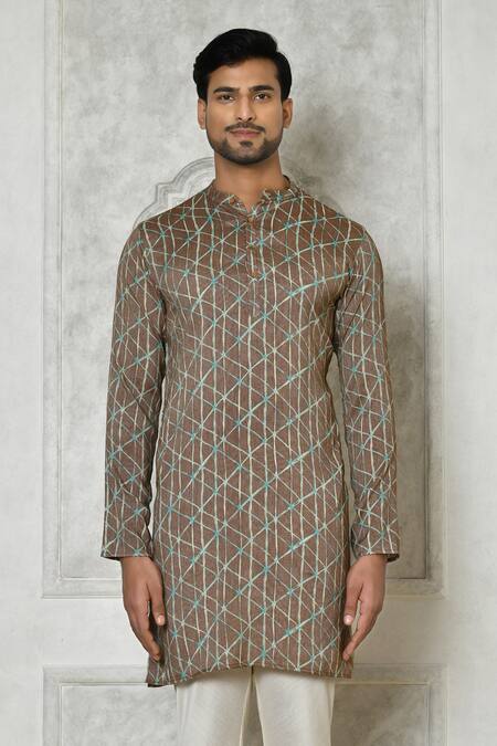 Samyukta Singhania Brown Cotton Silk Printed Geometric Kurta  6