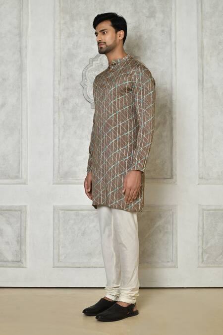 Samyukta Singhania Brown Cotton Silk Printed Geometric Kurta  4