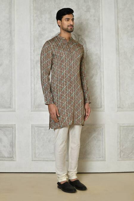 Samyukta Singhania Brown Cotton Silk Printed Geometric Kurta  5