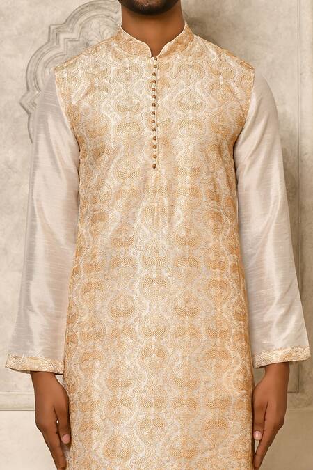 Shop_Naintara Bajaj_White Kurta Dupion Embroidered Floral Paisley Straight Set 