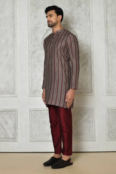 Samyukta Singhania_Multi Color Cotton, Silk Stripe Print Kurta Set_at_Aza_Fashions
