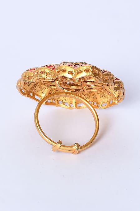 Shop_Studio6 Jewels_Pink Imitation Diamonds Enamelled Scallop Detail Ring _Online_at_Aza_Fashions