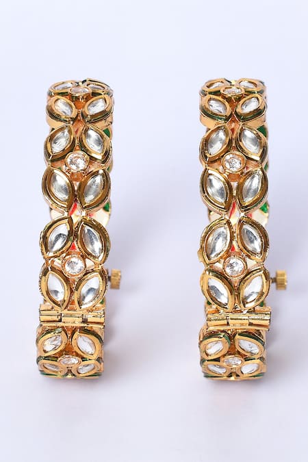 Studio6 Jewels_White Gota Patti Kundan Embellished Bangles - Set Of 2_Online_at_Aza_Fashions