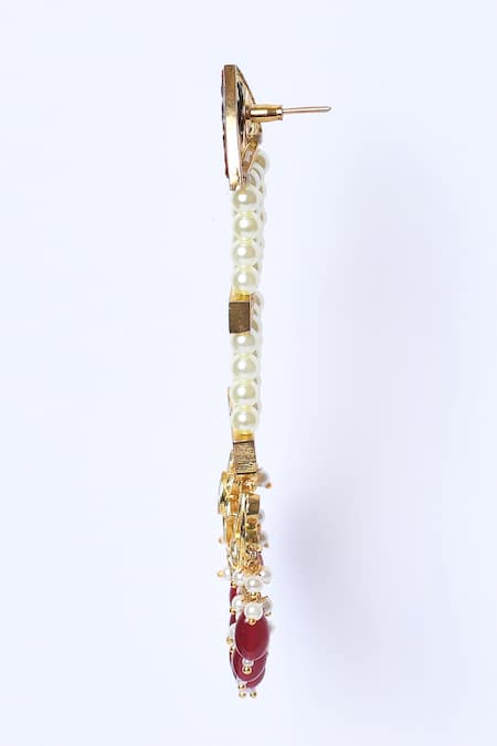 Buy_Studio6 Jewels_Red Pearls, Diamonds, Stones Floral Pattern Dangler Earrings _Online_at_Aza_Fashions