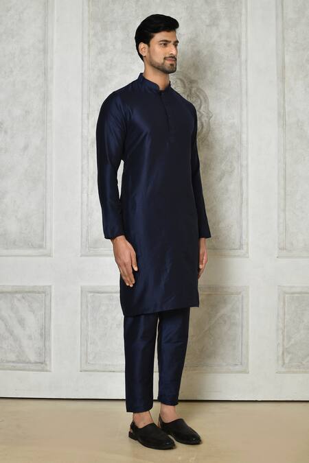 Buy_Samyukta Singhania_Blue Cotton Silk Plain Full Sleeve Kurta_Online_at_Aza_Fashions