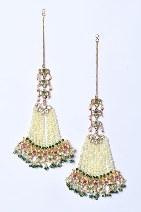 Studio6 Jewels_Green Pearls, Stones Drop Earrings _Online_at_Aza_Fashions