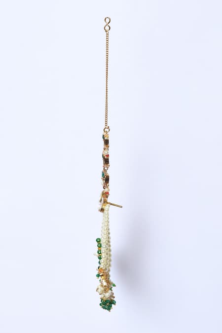 Buy_Studio6 Jewels_Green Pearls, Stones Drop Earrings _Online_at_Aza_Fashions