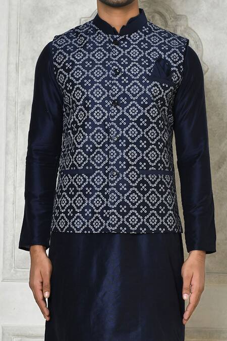 Samyukta Singhania Blue Cotton Silk Bandhani Bundi at Aza Fashions Samyukta Singhania_Blue Cotton Silk Bandhani Bundi_at_Aza_Fashions