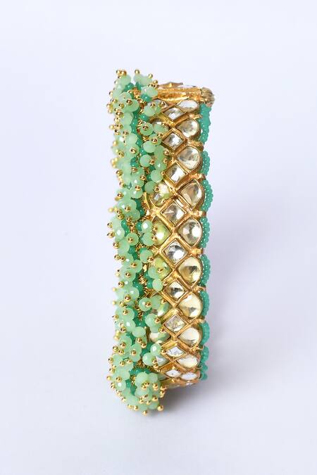 Studio6 Jewels_Green Beads, Diamonds Kundan Embellished Bangles - Set Of 2 _Online_at_Aza_Fashions