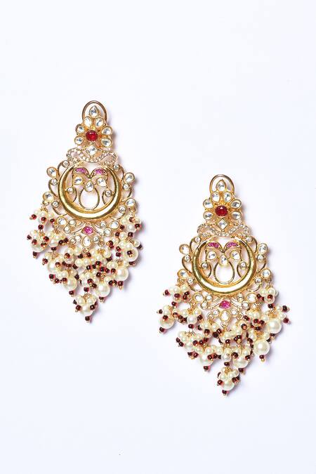 Studio6 Jewels_White Pearls, Stones Drop Dangler Earrings _Online_at_Aza_Fashions