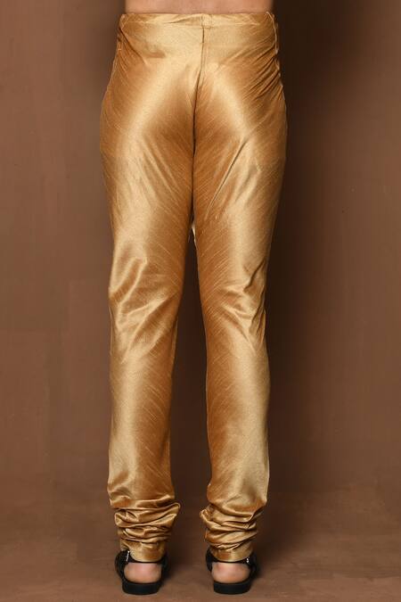 Buy_Aryavir Malhotra_Orange Kurta Raw Silk Embroidered Threadwork Patterned With Contrast Churidar_Online_at_Aza_Fashions