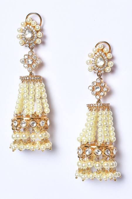 Studio6 Jewels_White Pearls, Stones Detail Dangler Earrings _Online_at_Aza_Fashions