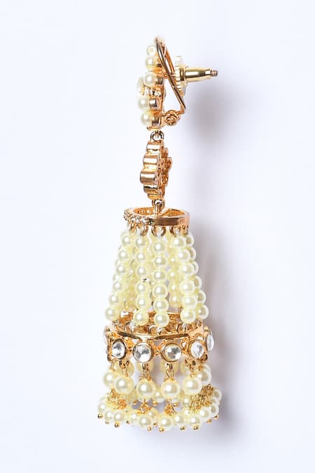 Buy_Studio6 Jewels_White Pearls, Stones Detail Dangler Earrings _Online_at_Aza_Fashions