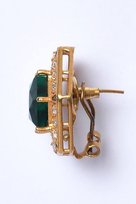 Studio6 Jewels_Green Stones Hexagon Shaped Stud Earrings _Online_at_Aza_Fashions