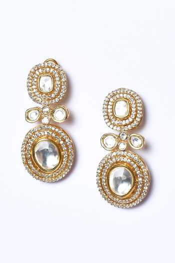 Studio6 Jewels_White Zari, Diamonds Zirconia Embellished Danglers _Online_at_Aza_Fashions