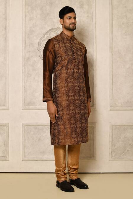 Buy_Naintara Bajaj_Brown Kurta Embroidered Dhupion Inverted Pattern Set 