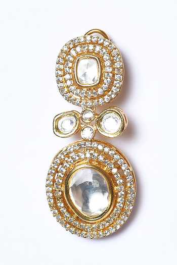 Shop_Studio6 Jewels_White Zari, Diamonds Zirconia Embellished Danglers _Online_at_Aza_Fashions