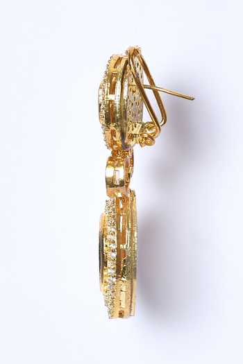 Buy_Studio6 Jewels_White Zari, Diamonds Zirconia Embellished Danglers _Online_at_Aza_Fashions