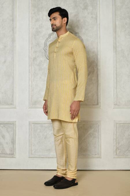 Buy Samyukta Singhania Yellow Cotton Silk Printed Stripe Short Kurta Online at Aza Fashions Buy_Samyukta Singhania_Yellow Cotton Silk Printed Stripe Short Kurta_Online_at_Aza_Fashions