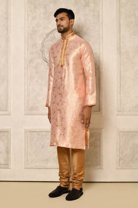 Naintara Bajaj_Pink Kurta Linen Silk Woven Flower Pattern And Pyjama Set _at_Aza_Fashions