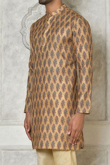 Shop_Samyukta Singhania_Beige Cotton Silk Print Spike Mandala Kurta Set_Online_at_Aza_Fashions