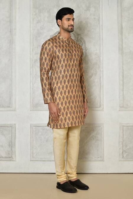 Samyukta Singhania_Beige Cotton Silk Print Spike Mandala Kurta Set_at_Aza_Fashions