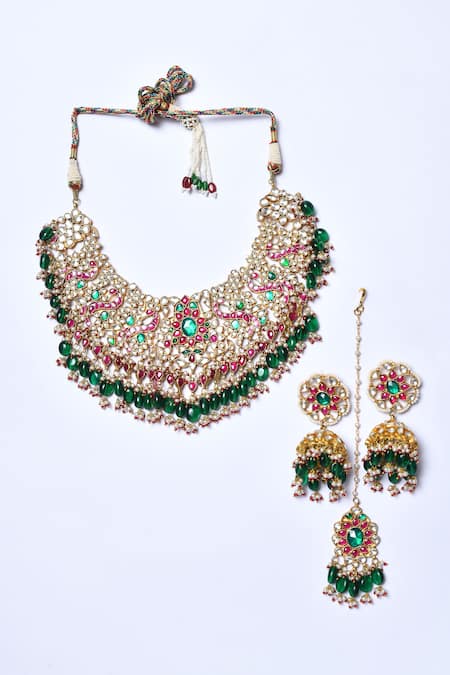 Buy_Studio6 Jewels_Multi Color Pearls, Stones Studded Necklace Set _Online_at_Aza_Fashions