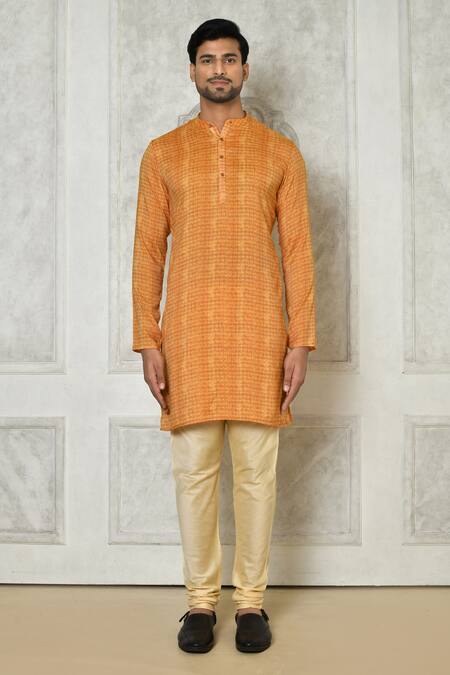Samyukta Singhania Orange Cotton Silk Printed Checkered Kurta Online at Aza Fashions Samyukta Singhania_Orange Cotton Silk Printed Checkered Kurta_Online_at_Aza_Fashions