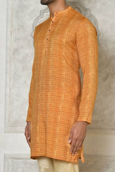 Shop_Samyukta Singhania_Orange Cotton Silk Print Geometric Kurta And Churidar Set _Online_at_Aza_Fashions