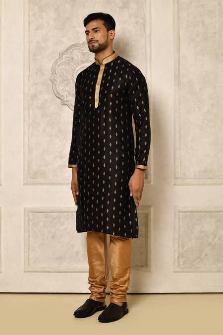 Naintara Bajaj_Black Kurta Dhupion Print Pine Tree Pattern Set _at_Aza_Fashions