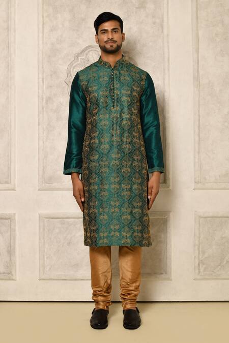 Shop Naintara Bajaj Blue Kurta Embroidered Dhupion Feather Pattern With Pyjama Online at Aza Fashions Shop_Naintara Bajaj_Blue Kurta Embroidered Dhupion Feather Pattern With Pyjama _Online_at_Aza_Fashions